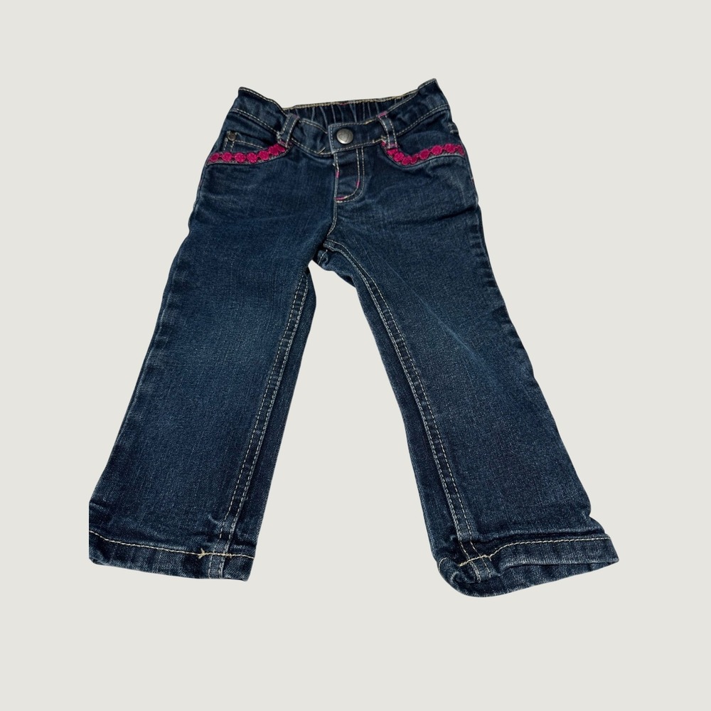 Gymboree Toddler Girls Dark Wash Pink Dots Embroidered Jeans 18-24 Months